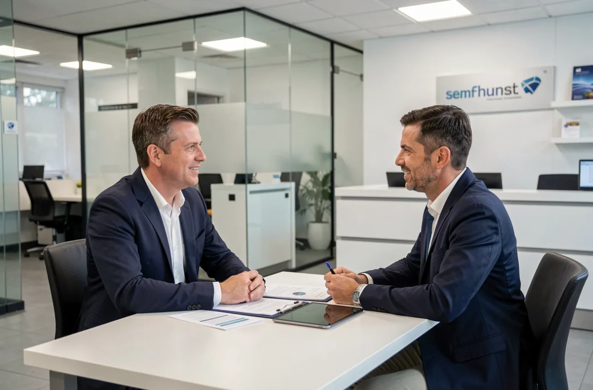 Client en entretien avec un conseiller bancaire dans une agence physique du Crédit Agricole 35, pour un accompagnement personnalisé