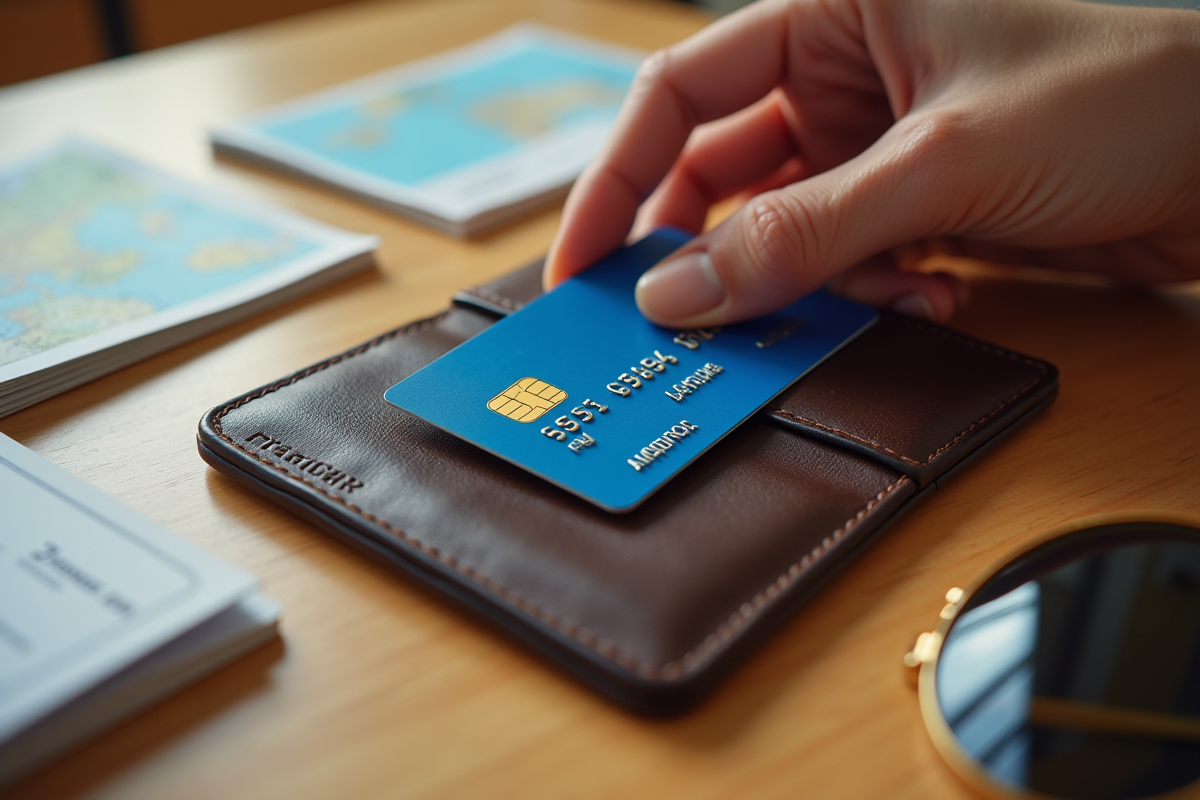 Carte Premier dans portefeuille avec accessoires de voyage
