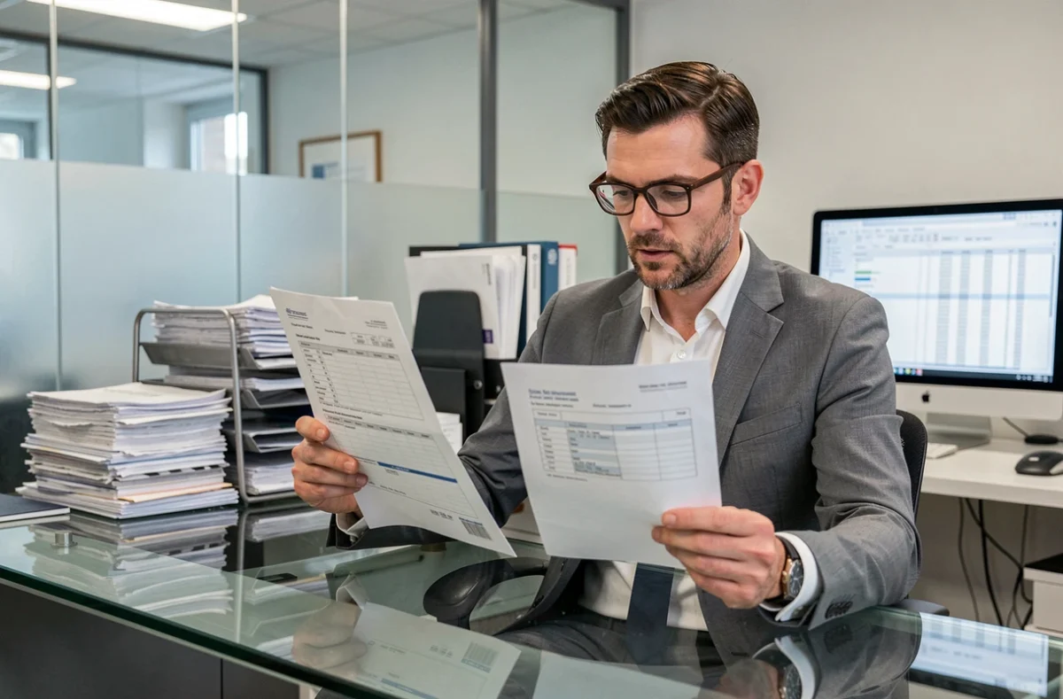 Comptable comparant les formulaires Cerfa 3916 et 3916 bis dans un cabinet comptable moderne