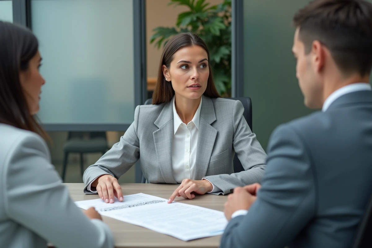 Femme consultant un expert-comptable pour déduire la taxe foncière de ses revenus locatifs