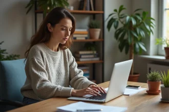 Femme concentrée travaillant à son bureau à domicile