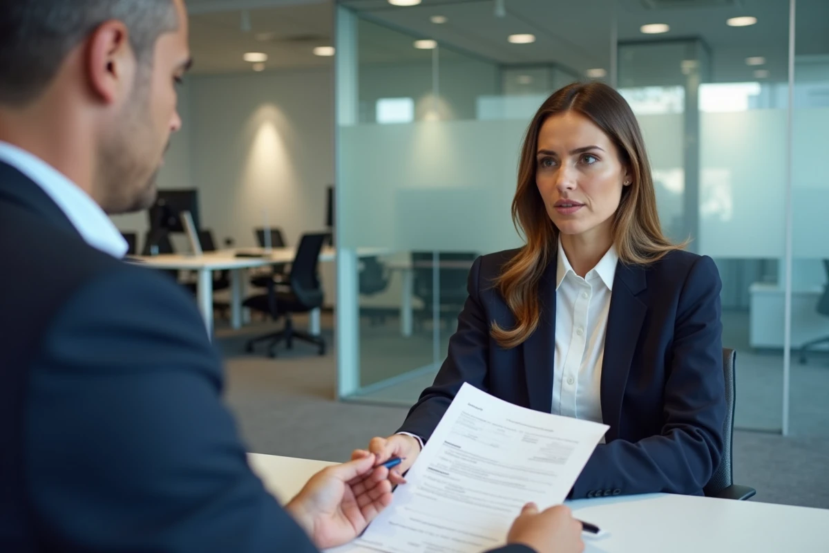 Femme consultant un conseiller bancaire pour comparer des offres de crédit immobilier