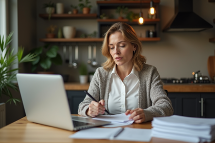Femme réfléchissant à ses documents de prêt immobilier