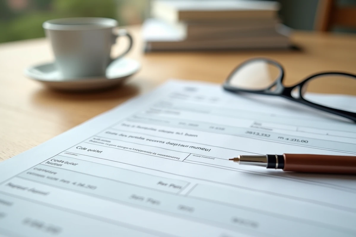 Gros plan sur un RIB papier montrant le code banque et le code guichet du Crédit Agricole posé sur une table en bois