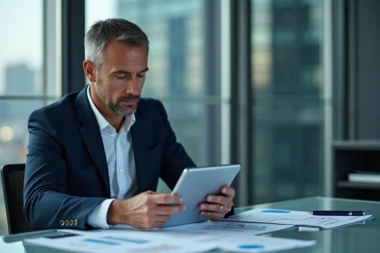 Homme d'affaires européen analysant des graphiques financiers