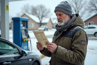 Homme canadien regardant sa facture de gaz dehors