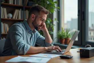 Homme étudiant des graphiques de cryptomonnaie sur un ordinateur