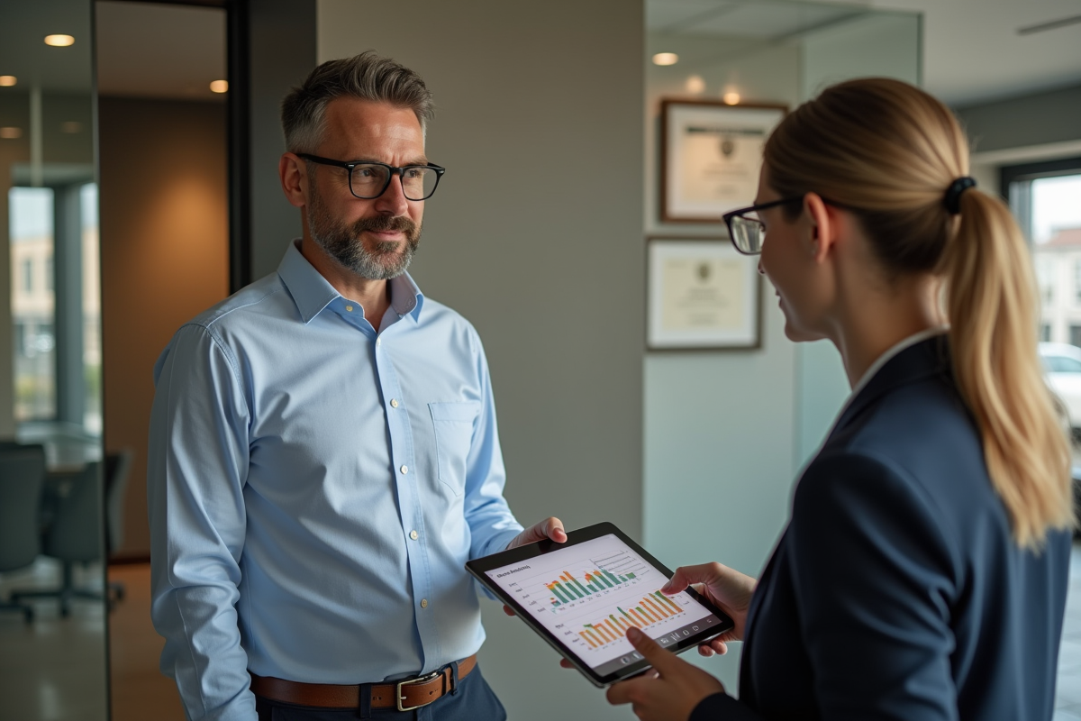 Homme discutant financement avec conseiller en banque