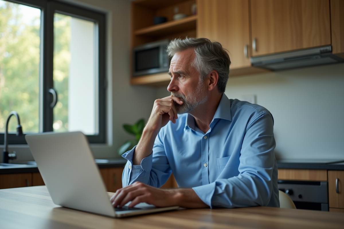 Homme d'âge moyen concentré sur un graphique boursier en ligne