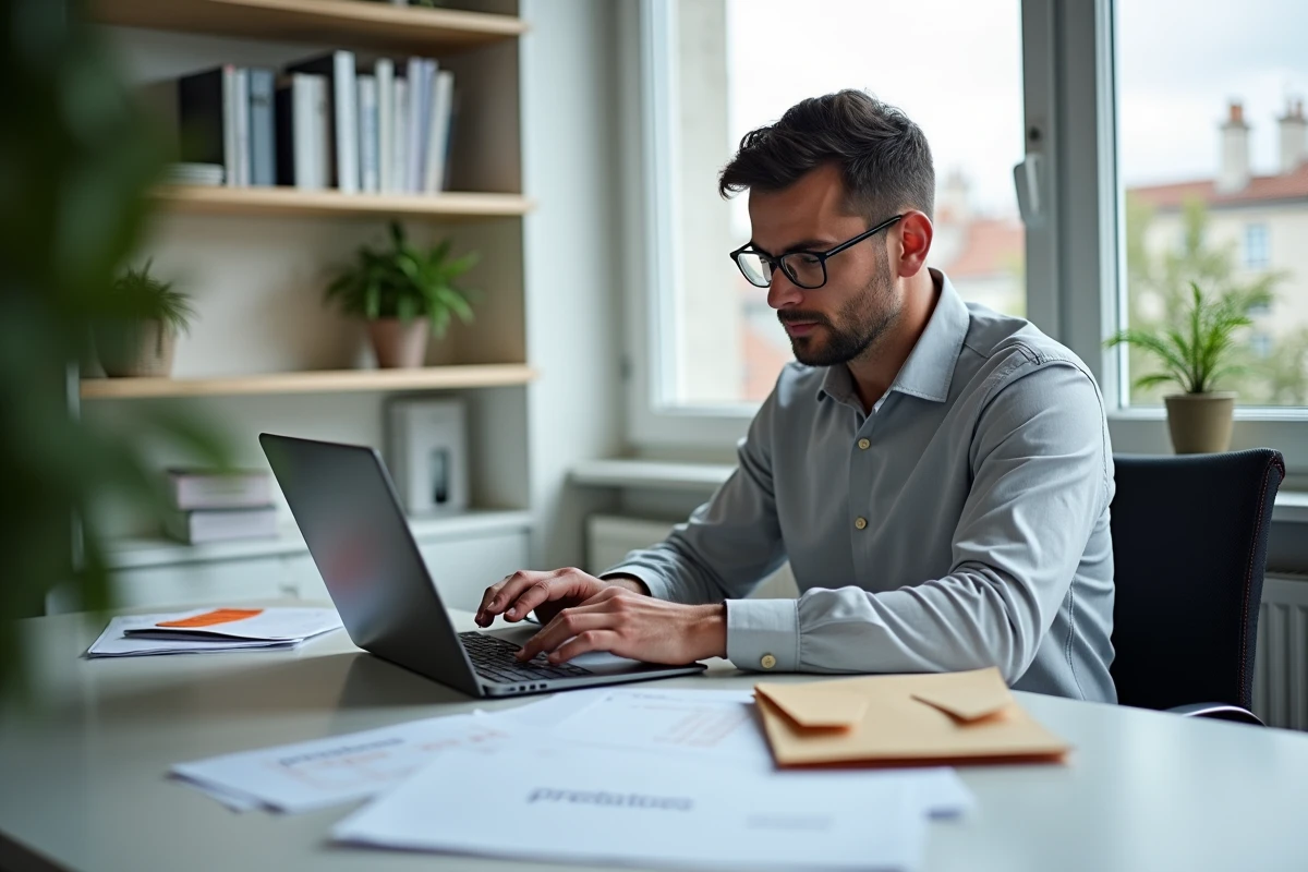 Homme travaillant sur un ordinateur avec un portail de prestations