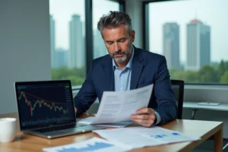 Un investisseur analyse les performances du dividende FDJ pour 2026 dans un bureau moderne avec des documents financiers