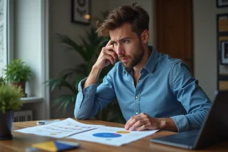 Jeune homme en intérieur examine un graphique d'hydrogène et crypto