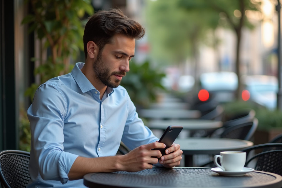 Jeune homme concentré effectuant un transfert d