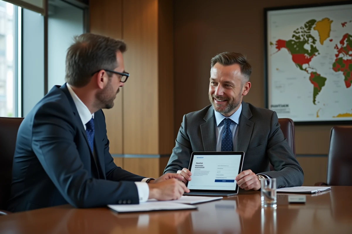 Réunion professionnelle pour discuter de la création d'une société à l'étranger avec l'aide d'un service spécialisé